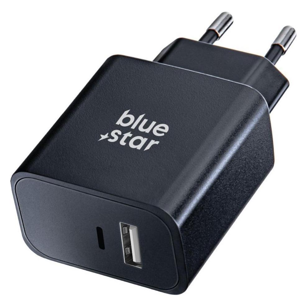 Blue Star Premier Cable Blue Star BLUE STAR travel charger with USB C+USB-A sockets PD QC4.0 3A 25W TFB-TC-25WPD black (25 W, 2 Ports) (56665003)