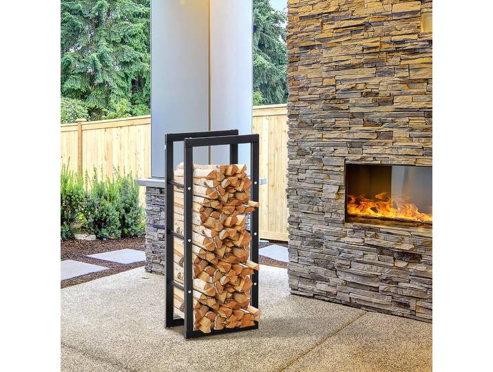 HOMCOM Range Bûches Métal Noir 100Kg Intérieur/Extérieur