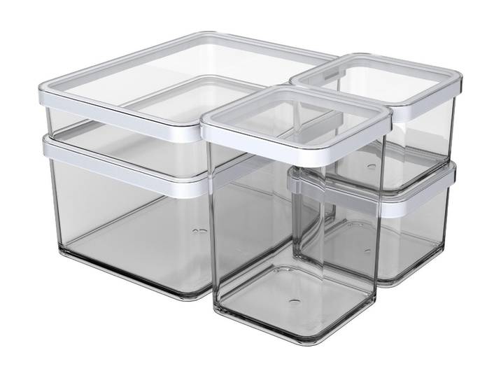 Vorratsdose ROTHO Set Premium 5 tlg. LOFT , weiss (transparent, weiß), Kunststoff, Lebensmittelaufbewahrungsbehälter, Vorratsdose