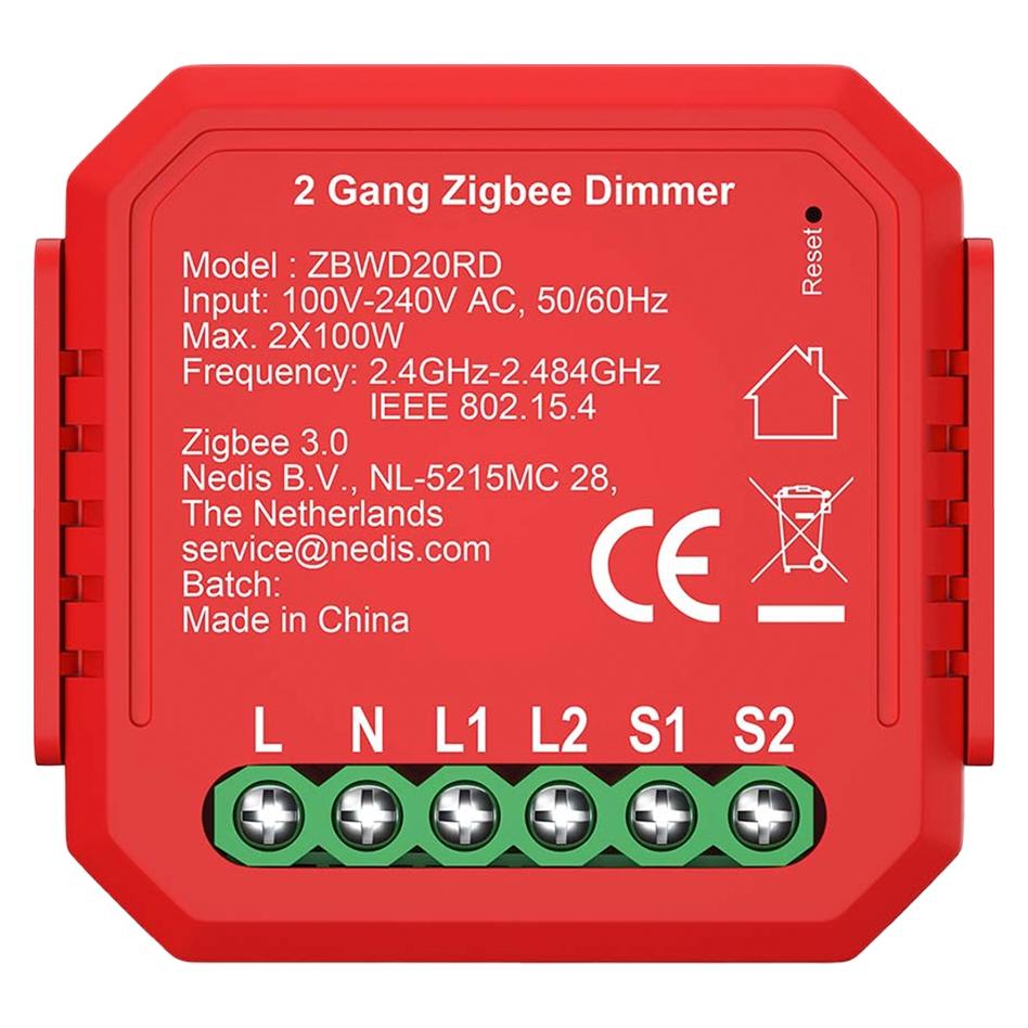 Nedis ZBWD20RD SmartLife Power Switch Zigbee 3.0-2x100 W-Terminal Anschluss-App erhältlich für: Andro (ZBWD20RD)