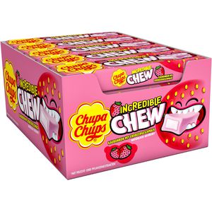 Chupa-Chups Kaubonbons Incredible Chew, Erdbeere, je 45g, 20 Pack, 10 Stück