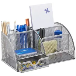 relaxdays Schreibtischorganizer 6 Ablagen Metall silber, 27.5x12.5x14 cm
