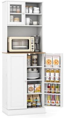 Costway Kitchen Pantry Cabinet 67 Inch Freestanding Tall Cupboard with Microwave Shelf-White