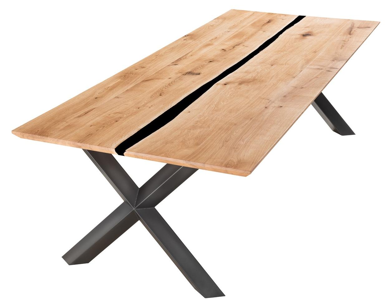 Esstisch Unikattisch 100 x 200 x 75 cm Wildeiche Metall Harz Natur Schwarz