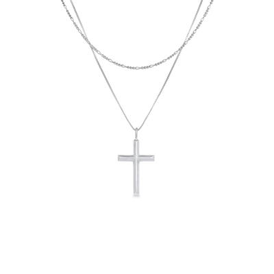Kette mit Anhänger KUZZOI "Halskette Herren Layer Kreuz Religion 925 Silber" Gr. 50, silber, Halsketten, Herren, ohne Stein, Silber 925 (Sterlingsilber)
