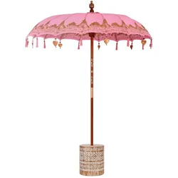 Helloshop26 - Balinesischer Sonnenschirm tropisches Design Garten 185 x 185 x 260 cm mit Sockel aus Massivholz rosa