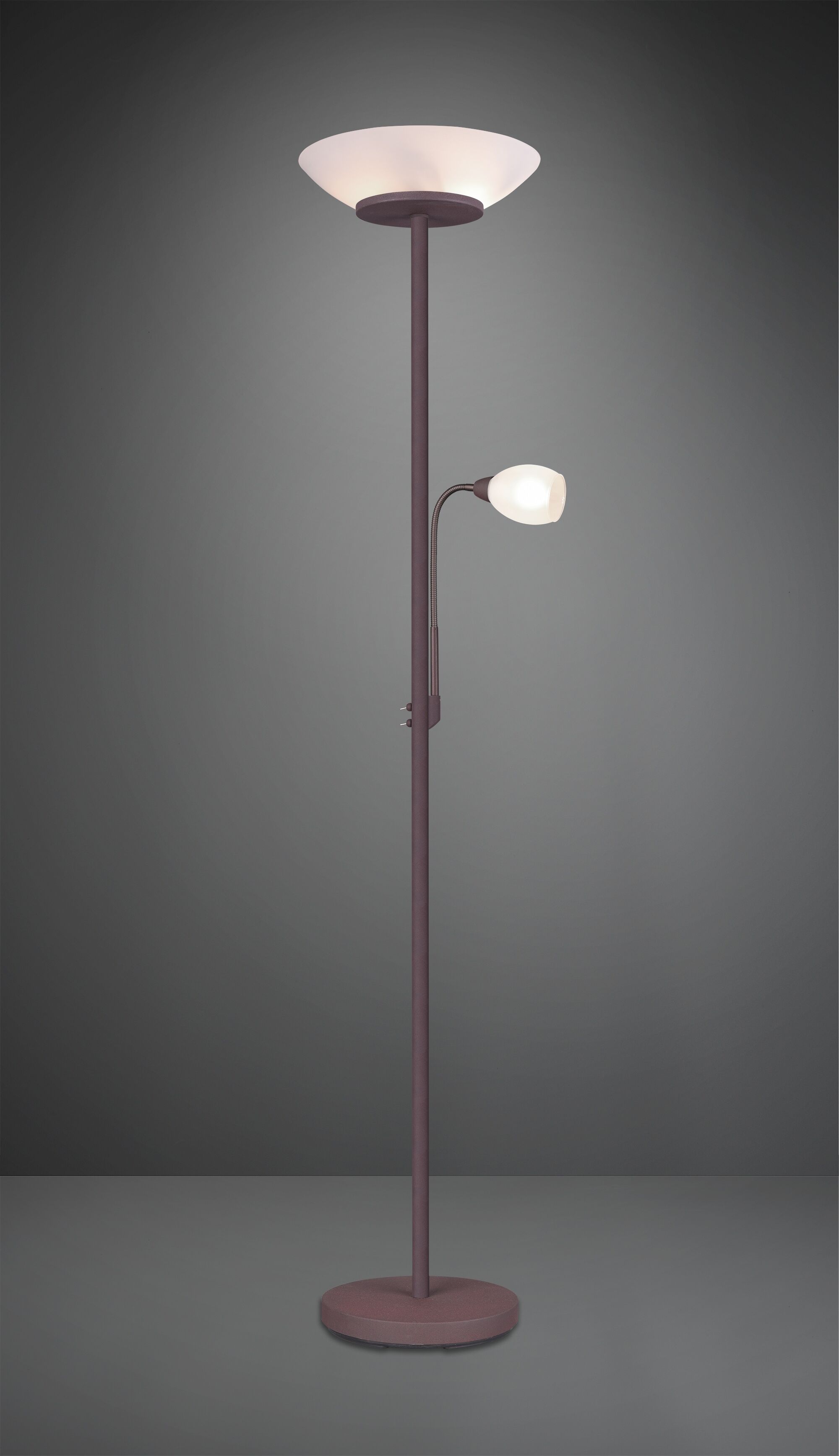 REALITY LEUCHTEN Deckenfluter "Gerry", braun (rostbraun), 2, Ø 34cm H: 180cm, 1 Stk., Leuchten, Schalter,Getrennt schaltbar,Flexibel, Leuchtmittel tauschbar, Deckenfluter