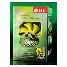 Akasa Venom nano, multi platform, 3 direct contact hp cooler with viper yellow 100mm pwm fan *** (58 mm) (AK-CC4005SP01)
