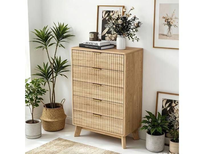 Commode chambre 5 tiroirs scandinave - Commode de rangement moderne - Commode entrée salon bois