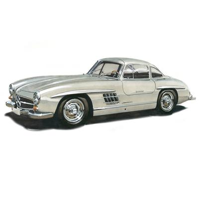 Fototapete PAPERMOON "MB300SL GULLWING 1954 -VINTAGE AUTO ILLUSTRATION RETRO", bunt, B:2,5m L:1,86m, Vlies, Tapeten