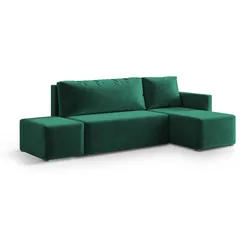 ECKSOFA VELOTTI R-S Grün Plüsch-Stoff mit Schlaffunktion