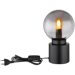 Tischlampe Schwarz Wohnzimmerlampe Tischleuchte Nachttischlampe Schlafzimmerleuchte, Rauchglas, 1x E14 Fassung, DxH 15x24,5 cm