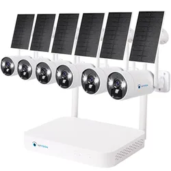 LUVISION Dual WLAN Solar Akku Überwachungssystem 10 Kanal NVR 4MP Überwachungskamera Set Mikrofon 6 Kameras