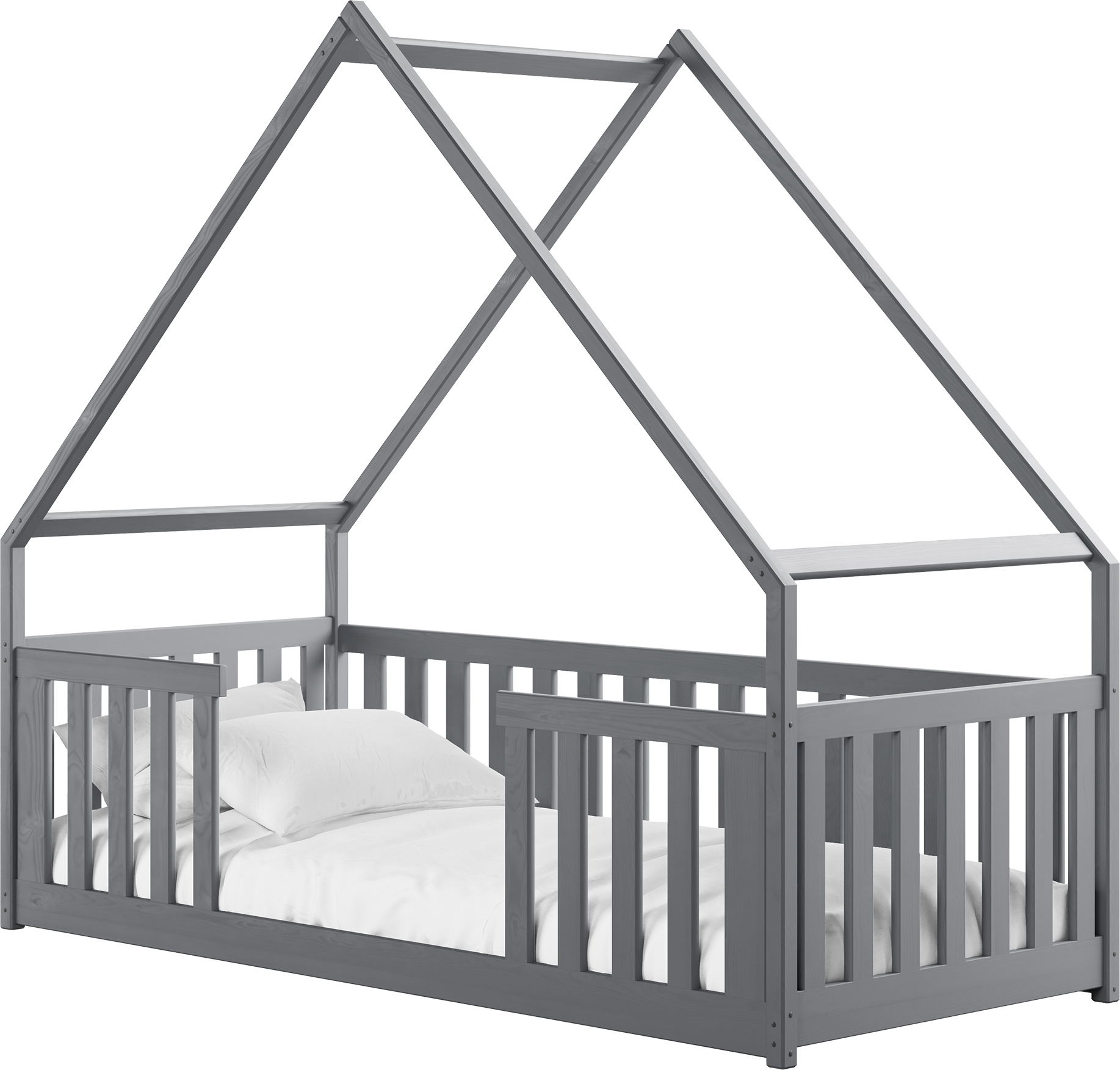 MIRJAN24 Kinderbett mit schubladen Bee, Hausbett, Lattenrost Flex aus Buchensperrholz (Farbe: Asche, Größe: 80x200 cm)