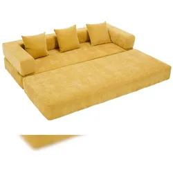 Modularer Sofa-Block Chenille Couch Schlafsofa verstellbar DIY Sitzlandschaft Anti-Rutsch-Unterseite 80x200 cm, Senfgelb