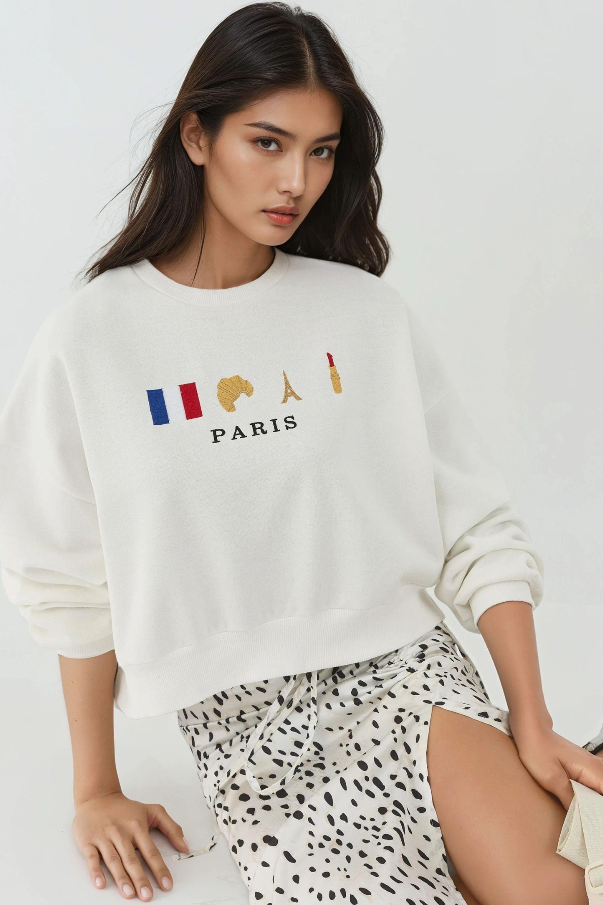 Geweven Crew Neck Katoenen Verhoogd Sweatshirt