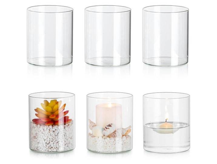 Kerzenständer 6er Set Glas Zylinder 10 cm, Transparent, 8.5x10x10 cm, Dekoration, Kerzen & Kerzenhalter, Teelichthalter