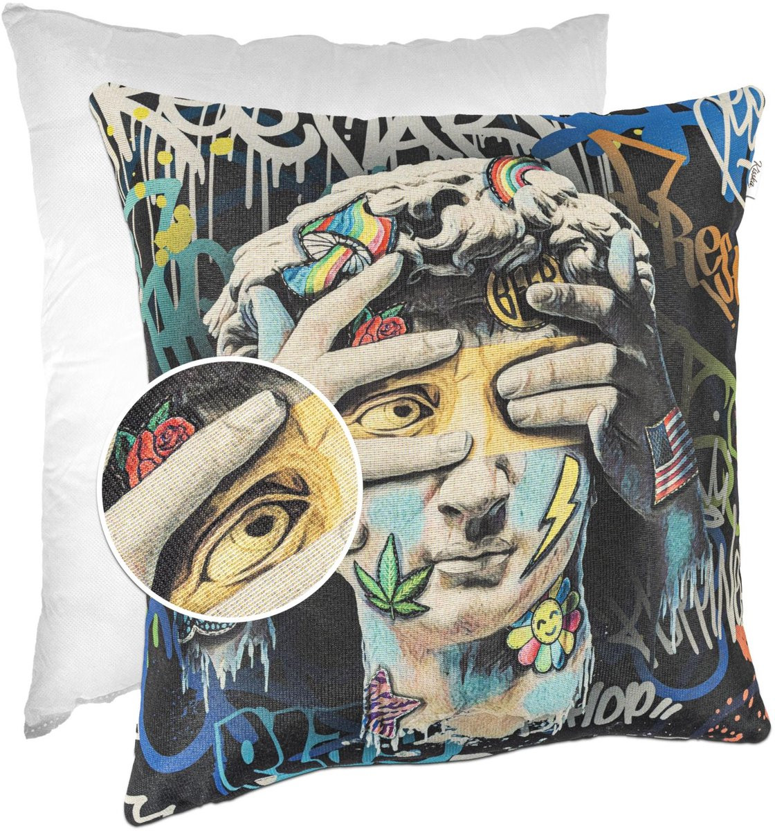 ANRO David Beeld Graffiti Sierkussen - Gobelin - 40 x 40 cm