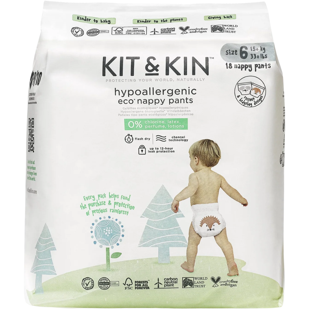 Kit & Kin Hypoallergenic Disposable Eco Nappy Pants 18&nbsp;un. 15+ kg