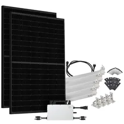 Offgridtec® Solar-Direct 900W HMS-800W-2T Balkonkraftwerk Bifazial Full Black Schukosteckdose - 10m - Montageset für Flachdach