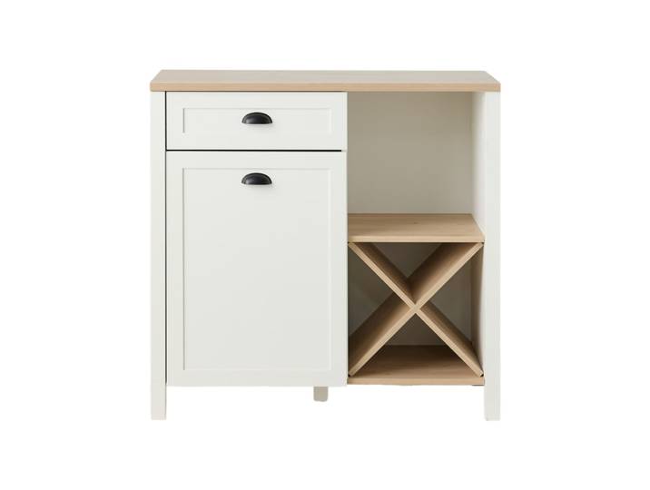 Buffet 1 porte 1 tiroir effet bois clair et blanc