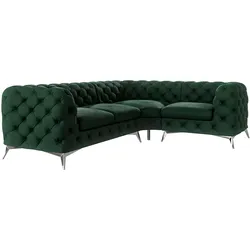 ECKSOFA Chesterfield Laura Flasche Grün Samt, Ottomane rechts