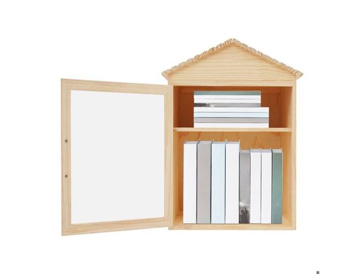 Bibliothèque En Bois Compacte À Double Étage - Meuble de Rangement pour Livres - Bibliothèque en Forme de Toit - Bibliothèque