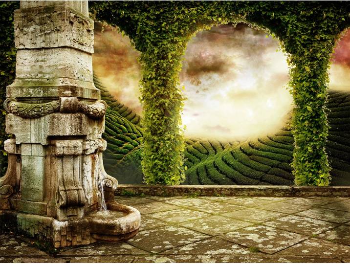 Fototapete PAPERMOON Mystische Landschaftsansicht , bunt, B:1,5m L:1,11m, Vlies, Tapeten, Fototapete