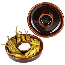 2x Juego Tapas Schale Ø17,8cm Olivenschale Ton-Cazuela mit Kernablage Antipasti