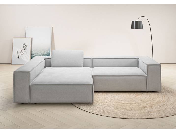 Ecksofa, 306x191 cm, Flachgewebe, Grau, Tiefe Sitzfläche, Modern, Places of Style