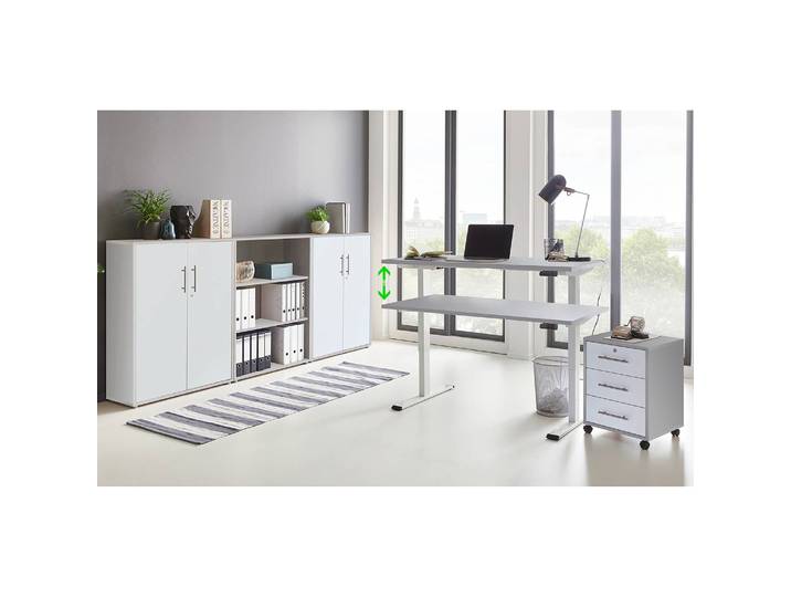 Ensemble de bureau XIV 5 éléments Gris/Gris clair/Blanc mat