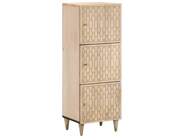 GHVBNMF Highboard 40x33x110 cm Massivholz Mango Schrank Handgeschnitzter Beistellschrank aus Mangoholz mit Tür und stabilen Beinen für Wohnzimmer und Schlafzimmer.