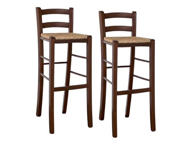 okAffareFatto di Zimbardi Costanza Barhocker 2er Set aus dunklem Walnussholz H 80 cm mit Sitzfläche aus Stroh