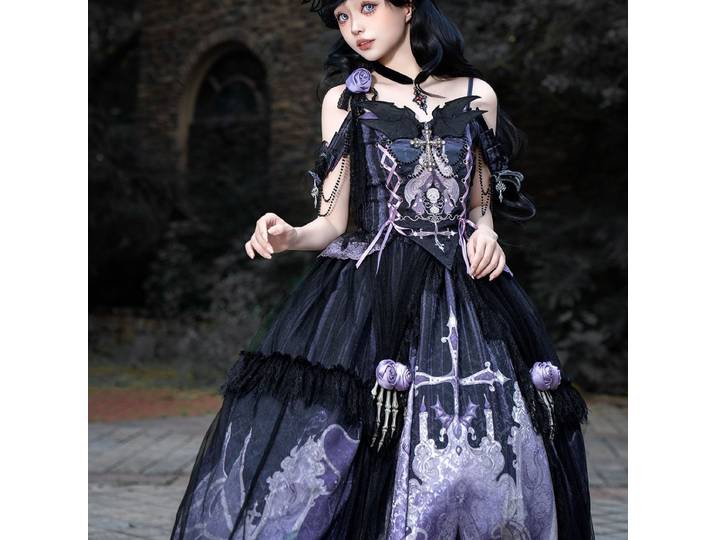Original véritable squelette fantôme Lolita gothique foncé Cal robe élégante haut demi-jupe ensemble robe douce Lolita fille ensemble de luxe