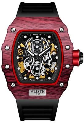 Inspire Select WLISTH Barrel Skeleton Automatic Men's Mechanical Watch With Luminous Dial red