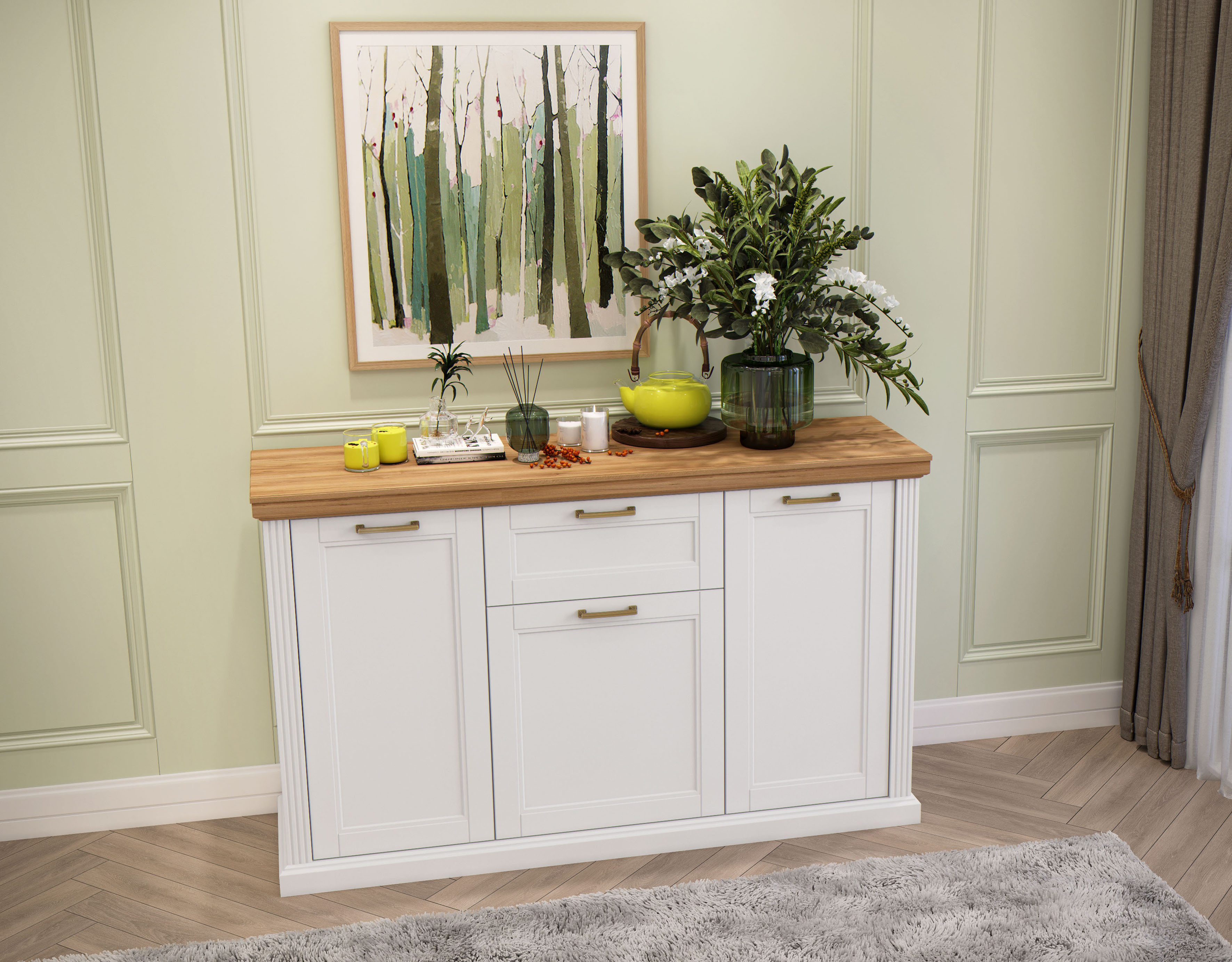 Kombikommode GOODPRODUCT "Tara, im klassischen Landhausstil, FSC-zertifiziert, in 2 Grössen", weiss (weiß matt, pacific walnut), B:167cm H:102cm T:48cm, Holzwerkstoff, MDF, Sideboards, Kombikommode, lackiert mit wasserbasiertem UV-Lack, unempfindlich und 