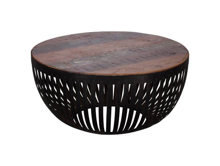 Couchtisch rund mit Holzplatte Nisha, Recyclingholz Braun