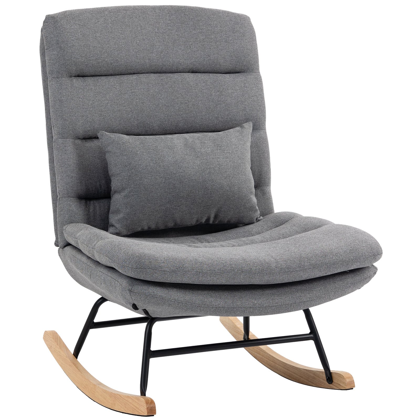 HOMCOM Schommelstoel met linnenlook, lendenkussen en hoge rugleuning, lichtgrijs
