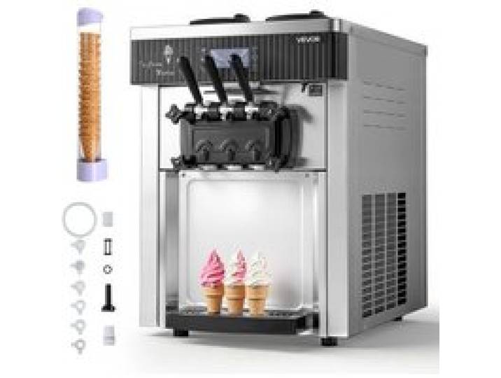 VEVOR Gewerbliche Eismaschine 20-28 L/h Leistung, Softeismaschine 2200 W mit 2 x Behältern (6 L), Vorkühlung, Selbstreinigung und LED-Display, Tischgerät für Snackbars, Dessertläden und Cafés, Silber