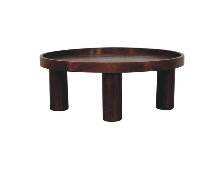 Artisan Furniture Couchtisch Crescent Kastanie, Zylindrische Beine, Dunkelbraun, Holz, Echtholz,Mangoholz, Holz Optik, Rund, 80x31x80 cm, Wohnzimmer, Wohnzimmertische, Couchtische