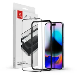 Crong antibakteriell 3D Armor Glass - 9H gehärtetes Glas s vollflächig lepidlem für iPhone 16 Pro + Montage- Rahmen