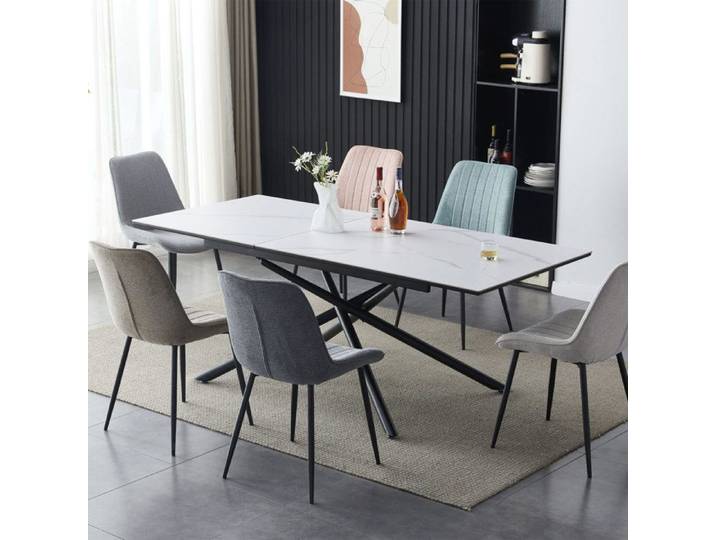Table extensible effet granit + 6 chaises en velours gris