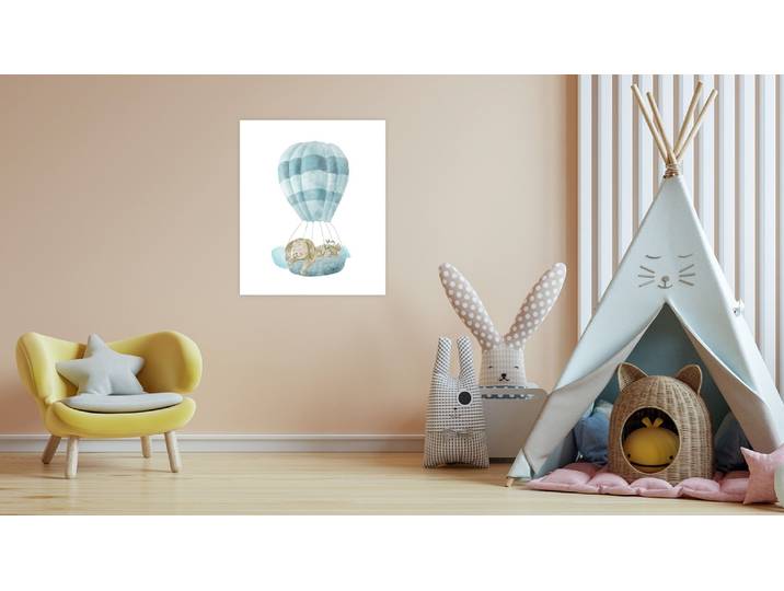 Bild mit Rahmen LÜTTENHÜTT oder Poster, Schlafender Hase in Heissluftballon , bunt (farbe bild(er): bunt), B:40cm H:50cm T:0,2cm, Papier, Bilder, Bild mit Rahmen, HD Premium Druck