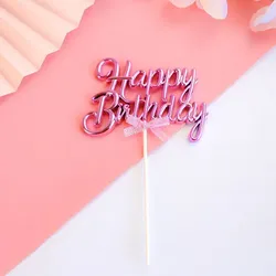 Tortenstecker „Happy Birthday“ rosa, 11 × 8 cm