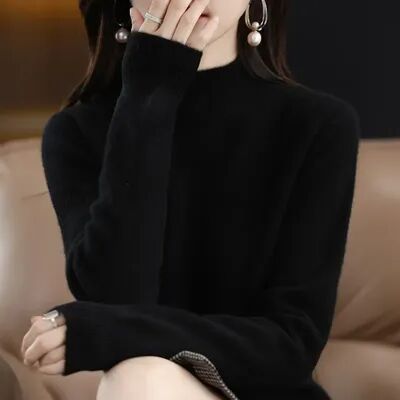 GlowBake Autumn Winter Women Sweater, Fashion Warm Bottoming Shirts, Half High Collar Knitwear Solid Long Sleeve Pullovers black xl