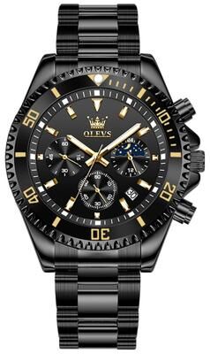 Inspired Deals OLEVS 2870 Men's Chronograph Watch Stainless Steel Quartz Watch 30M Waterproof Business Timepiece black
