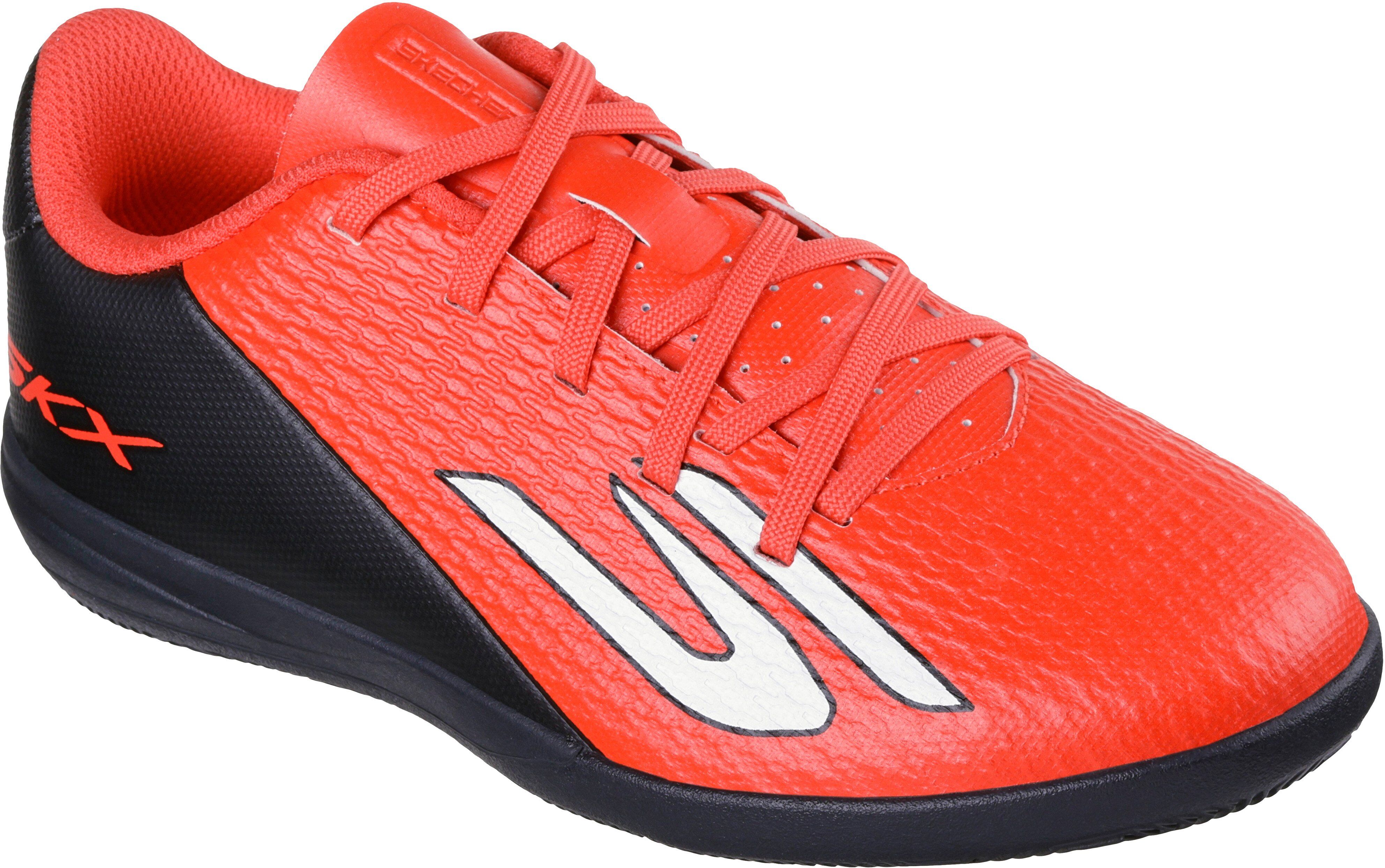 Fussballschuh SKECHERS "JR CRIB IC, Skechers Skx_2 Jr Td Ic", Jungen, Gr. 27, Textil, rot (rdbk rot, schwarz), Lederimitat, Schuhe Fussballschuh, Indoor Court Schuh für eine optimale und präzise Ballkontrolle rdbk rot, schwarz 27, Textil