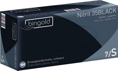 Schutzhandschuhe BINGOLD Nitril 35BLACK, Einweg, mikrotextuierte Fingerspitzen, puderfrei, Nitril, schwarz, Größe S, 100 Stück
