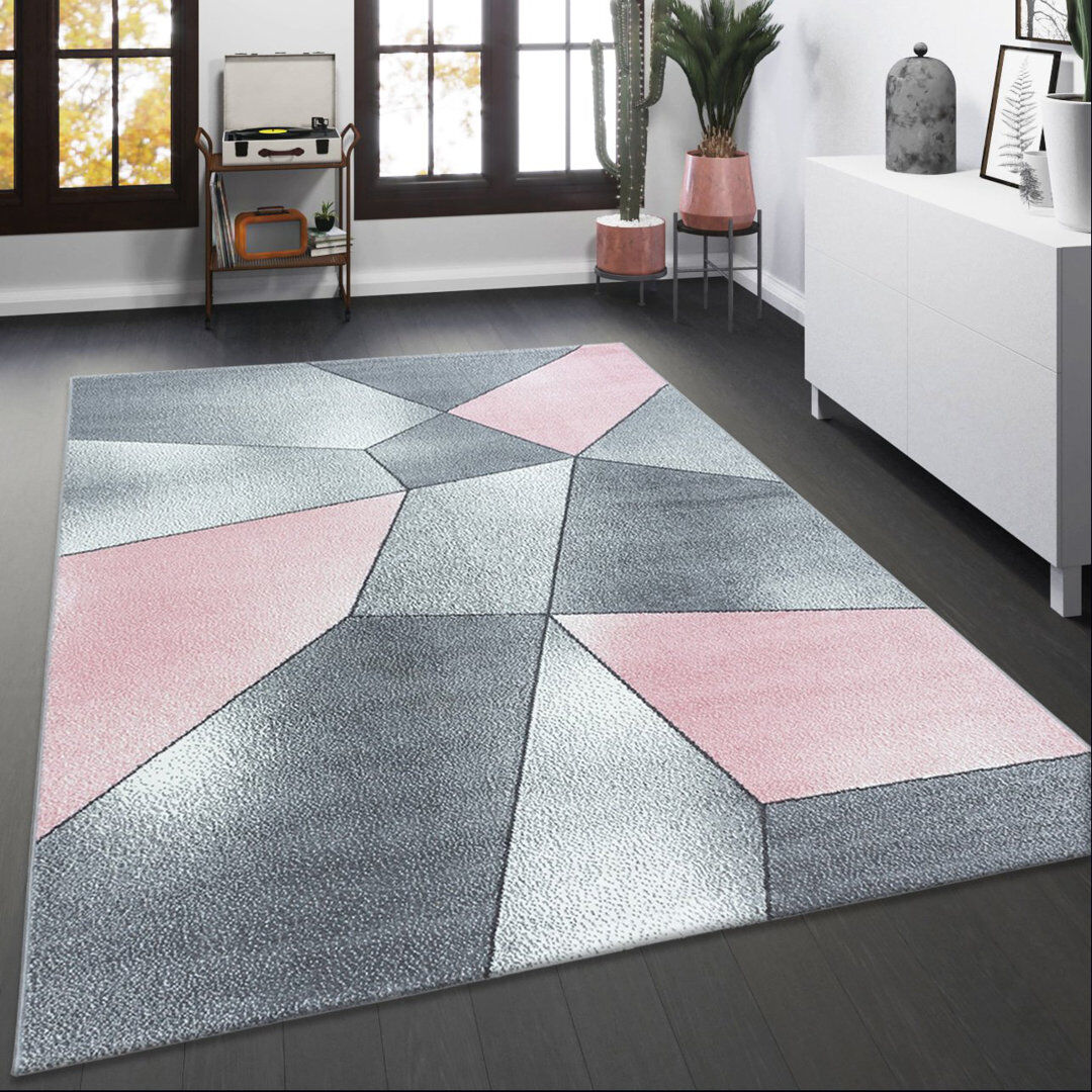 Ivy Bronx Geometric Area Rug Pink Rectangle 160 x 230cm