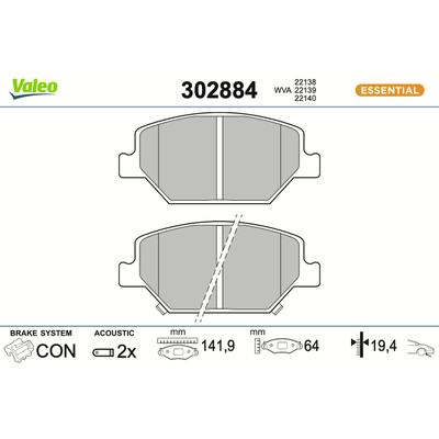 VALEO Bremsbelagsatz, Scheibenbremse Vorderachse 302884 für Opel